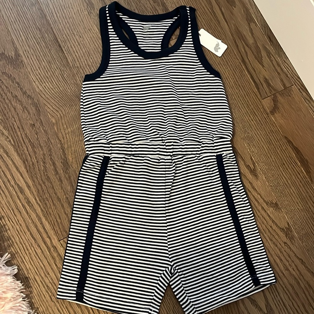 NWT Monica + Andy 3T Sporty Romper Navy + White French Stripe